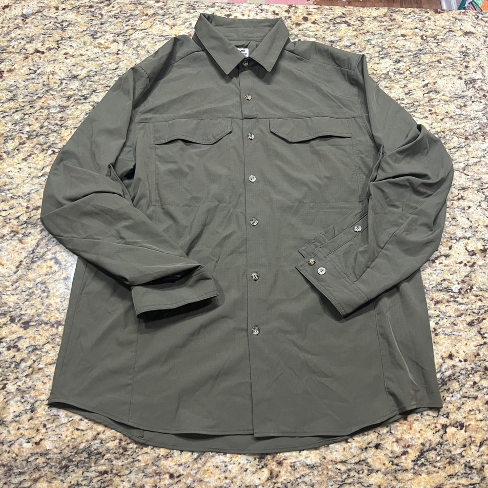 Outdoor Ventures Mens Large Olive Green Ripstop Long Sleeve Hiking Shirt Utility